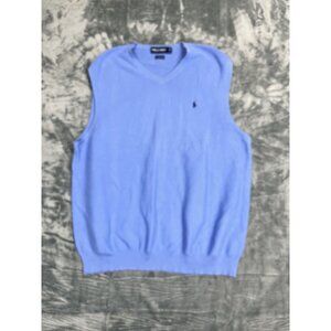 Polo Golf Ralph Lauren Mens XL Light Blue Cotton Sleeveless Sweater Vest V-Neck